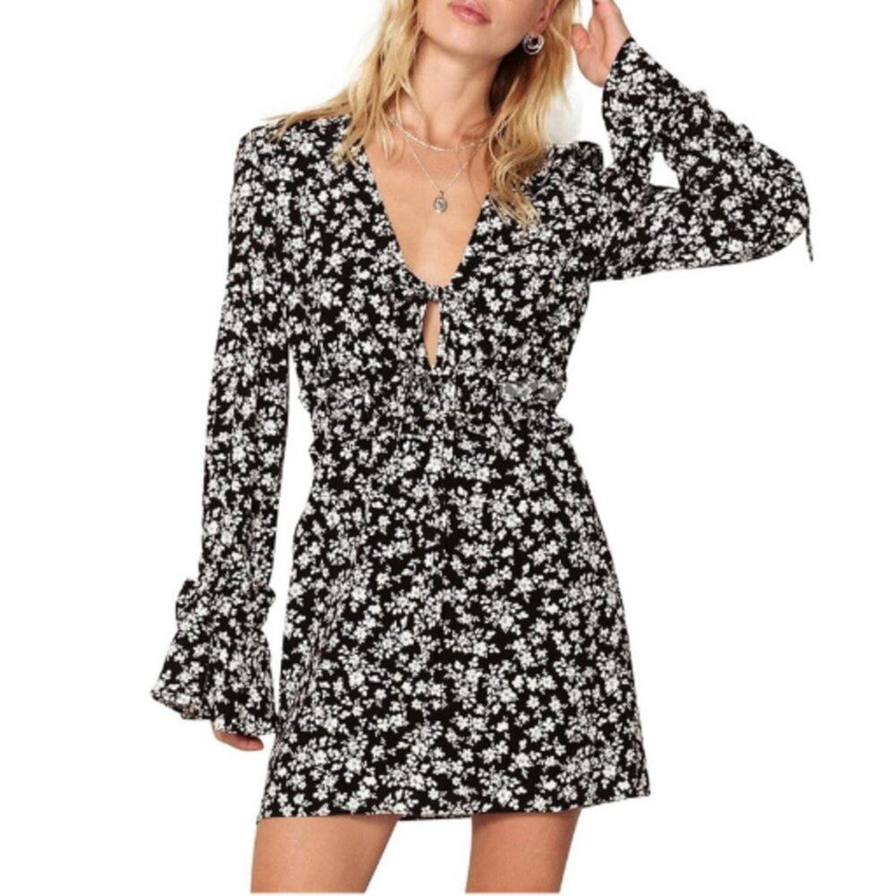 The East Order Elsa Black Floral Mini Dress